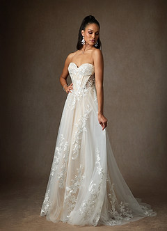 Azazie Aurorie Robes de mariée Robe Trapèze en Tulle Paillettes Diamant Blanc Champagne image3