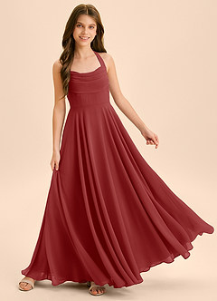 Azazie Kady Junior Abito A-Line in Chiffon Scollo a Cuore Ruggine image4