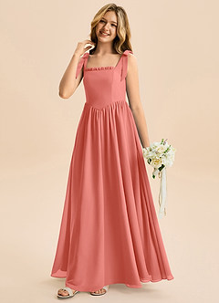 Azazie Delia Junior Robe Trapèze en Mousseline de soie Arc Rose Saumon image4