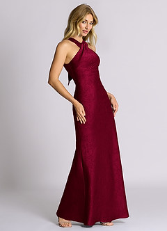 Azazie Doretta 신부 들러리 드레스 쉬스 주름진 자카드 바닥 길이 드레스 image5