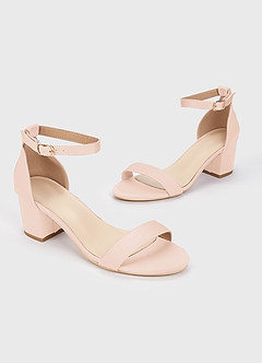 front Matching Color Stretch Satin One Strap Buckle Block Heel Sandals