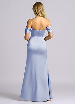 Azazie Auden 신부 들러리 드레스 쉬스 오프 더 숄더 스트레치 새틴 바닥 길이 드레스 image2