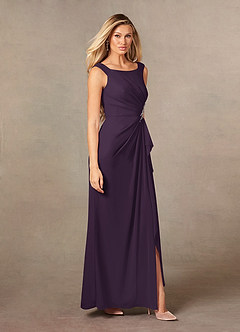 Azazie Yarrow Final Sale Plum A-Line Pleated Chiffon Dress image6
