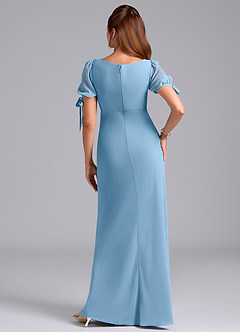 Azazie Pheby Vestidos de damas de honor Vestido de Azul Acero de Gasa de Corte en A con Plisado image6