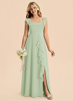Azazie Nori Junior Dusty Sage A-Line Ruched Chiffon Dress image1