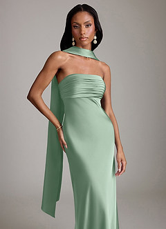 Azazie Saylor Probar vestidos en casa Vestido de Agave de Satén Elástico de Corte Sirena con Sin tirantes image1