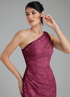 Azazie Akilah Bridesmaid Dresses Mulberry Mermaid One Shoulder Floral Burnout Dress image5