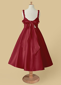 Azazie Cutie Pie Flower Girl Dresses Pomegranate A-Line Pleated Matte Satin Dress image5