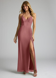 Azazie Becca Bridesmaid Dresses Amethyst Sheath V-Neck Chiffon Dress image3