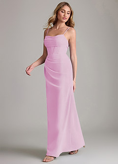 Azazie Mai Bridesmaid Dresses Candy Pink Sheath Pleated Chiffon Dress image4