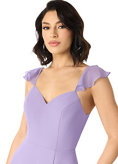 Azazie Everett Bridesmaid Dresses Lilac A-Line V-neck Ruched Chiffon Dress image4