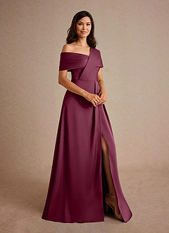 Azazie Milton Mother of the Bride Dresses Mulberry A-Line Pleated Stretch Satin Dress image6