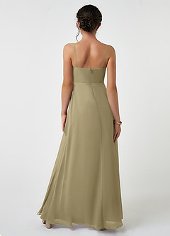 Azazie Collette Junior Moss Green A-Line Ruched Chiffon Dress image2