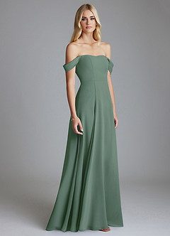 Azazie Seriana Jurken voor bruidsmeisjes Jurk van Chiffon met A-Lijn Off the Shoulder Eucalyptus image4