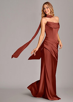 Azazie Pelagia Bridesmaid Dresses Terracotta Mermaid Corset Stretch Satin Convertible Dress image2