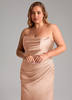 Azazie Leonis Bridesmaid Dresses Rose Gold Mermaid Pleated Stretch Satin Convertible Dress image11