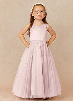 Azazie Muni Flower Girl Dresses Blushing Pink A-Line Bow Tulle Dress image2