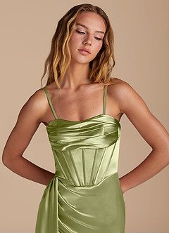 Azazie Amyra Bridesmaid Dresses Pistachio Mermaid Sweetheart Neckline Metallic Satin Convertible Dress image2