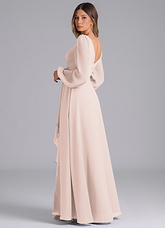 Azazie Omari Bridesmaid Dresses Rose Petal A-Line Long Sleeve Chiffon Dress image2