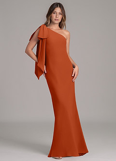 Azazie Capri Bridesmaid Dresses Burnt Orange A-Line One Shoulder Chiffon Dress image1