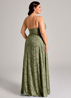 Azazie Moira Jurken voor bruidsmeisjes Jurk van Bloemen Burn-out met A-Lijn Zijsplit Pistache image8