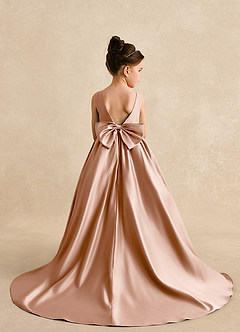 Azazie Mimia Flower Girl Dresses Champagne Rose A-Line Bow Matte Satin Dress image2