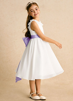 Azazie Dani Flower Girl Dresses Ivory Lilac A-Line Bow Chiffon Dress image4