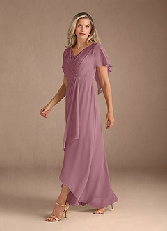 Azazie Eliza Kleider für die Brautmutter A-Linie V-Hals Gefaltet Chiffon Kleid Vintage Mauve image4
