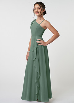 Azazie Aidy Junior Eucalyptus A-Line Bow Chiffon Dress image3