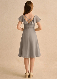 Azazie Narin Girls Formal vestidos de niña de las flores Vestido de Gris Pardo de Gasa de Corte en A con Con mangas image2