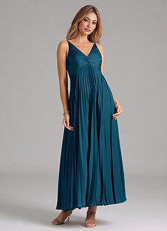 Azazie Raychelle Bridesmaid Dresses Ink Blue A-Line Pleated Stretch Satin Dress image5