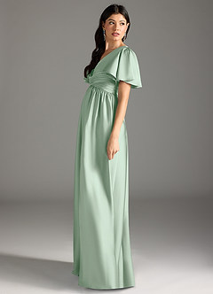Azazie Verna Maternity Bridesmaid Dresses A-Line Ruched Stretch Satin Floor-Length Dress image7