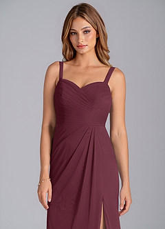 Azazie Micky Vestidos de madrinha de casamento Vestido Cabernet de Malha de Linha A com Plissado image7