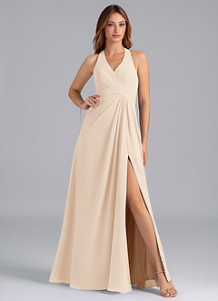 Azazie Dorota Bridesmaid Dresses White Alabaster A-Line Pleated Chiffon Dress image1