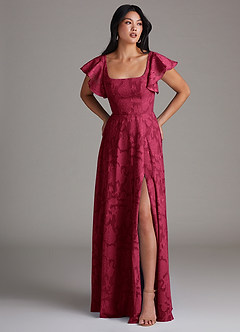 Azazie Bondi Robes de demoiselle d'honneur Robe Trapèze en Blumen-Burnout Fente Latérale Bourgogne image4