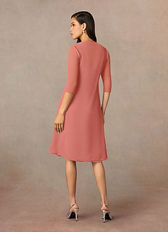 Azazie Olivia Mère de la mariée Robes Robe Trapèze en Mousseline de soie Encolure carrée plissée Rose Saumon image2