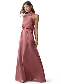 Azazie Landry Final Sale Desert Rose A-Line Pleated Mesh Dress image4