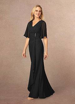 Azazie Carson vestidos de madre de la novia Vestido de Negro de Gasa de Corte En A con Encaje de cuello en V image2