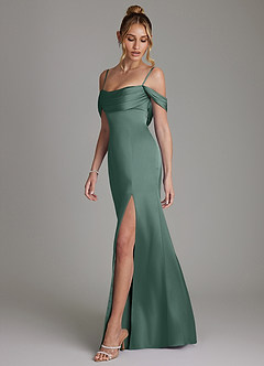 Azazie Nira Bridesmaid Dresses Eucalyptus Mermaid Corset Stretch Satin Dress image7