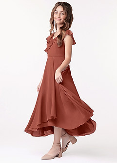 Azazie Posie Junior A-Linie Gestreift Chiffon Kleid Rotbraun image1