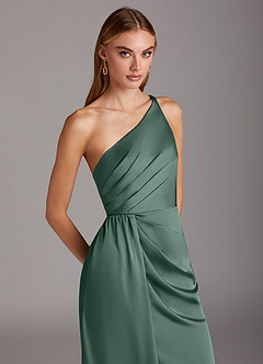 Azazie Mika Bridesmaid Dresses Eucalyptus Sheath One Shoulder Stretch Satin Dress image7