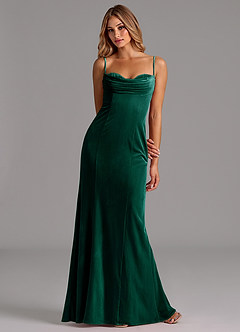 Azazie Karryn Bridesmaid Dresses Emerald Mermaid Corset Velvet Dress image3