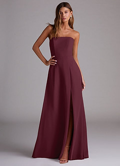 Azazie Wren Vestidos de damas de honor Vestido de Cabernet de Gasa de Corte en A Convertible con Corte Lateral image3