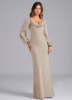 Azazie Rylina Bridesmaid Dresses Frost Mermaid Long Sleeve Stretch Satin Dress image4