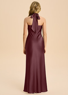 Azazie Chickie Junior Sangria Sheath Pleated Stretch Satin Dress image2