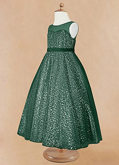 Azazie Siwa Flower Girl Dresses Dark Green A-Line Beaded Tulle Dress image7
