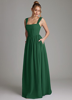 Azazie Caterina Bridesmaid Dresses Dark Green A-Line Corset Chiffon Dress image5