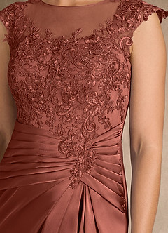 Azazie Santa Barbara Kleider für die Brautmutter Etui Plissee Stretch-Satin Kleid Rotbraun image9