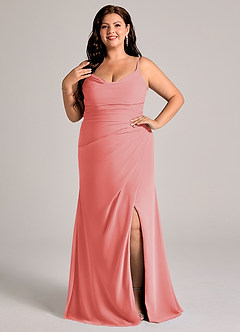 Azazie Deandra Bridesmaid Dresses Coral Mermaid Pleated Chiffon Dress image7