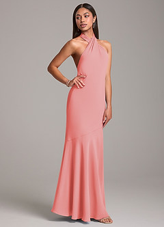 Azazie Lorena Bridesmaid Dresses Coral Mermaid Pleated Chiffon Dress image5